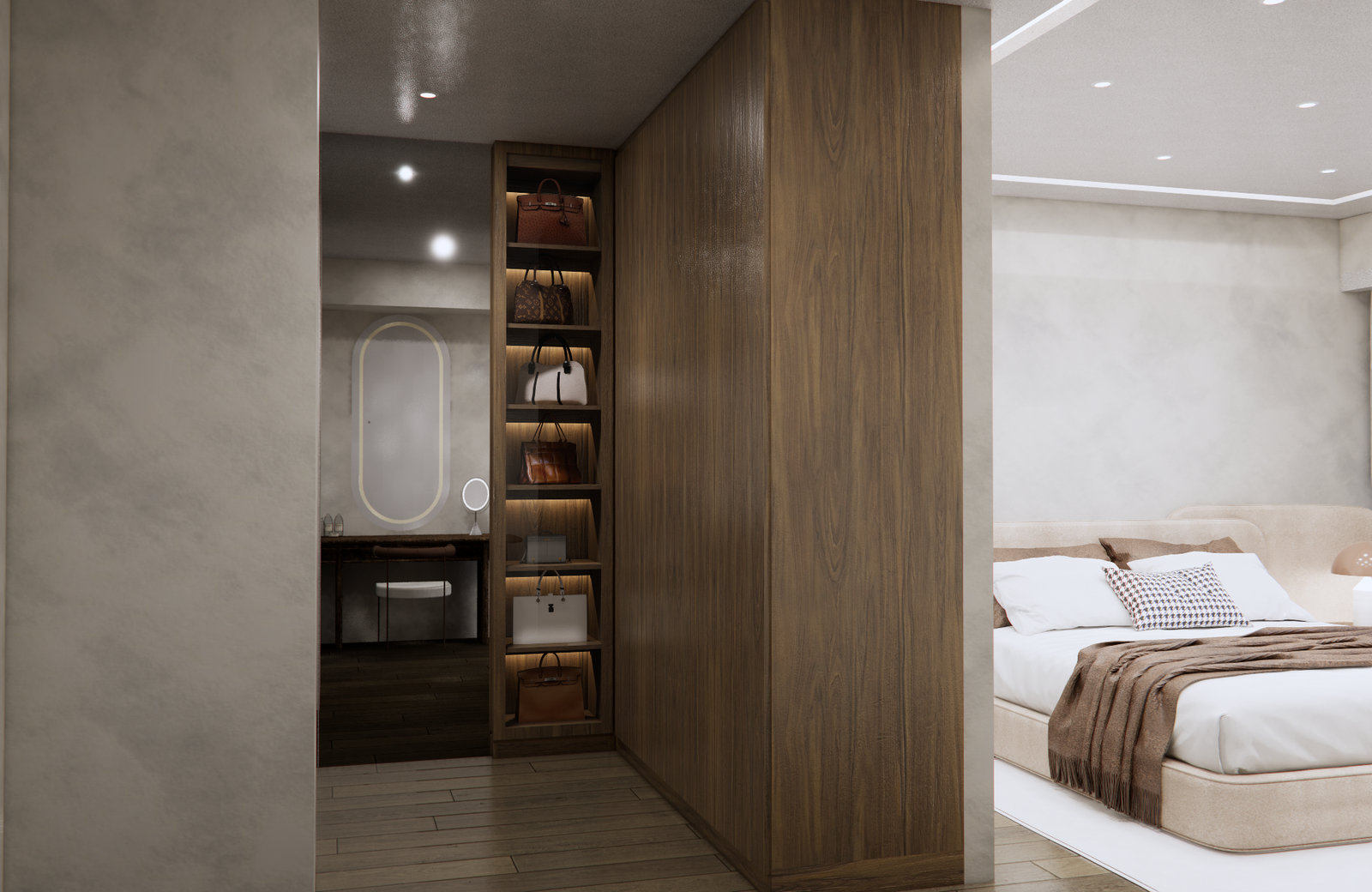 Rendered bedroom wardrobe and vanity interior